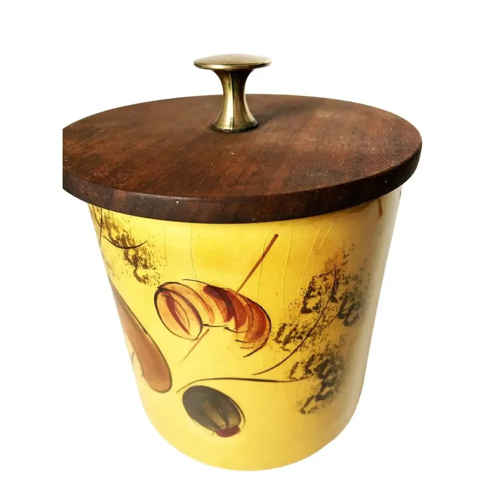 Vintage 70s Mushroom Glass Jar with Wooden Lid
